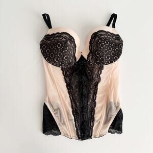 [Victoria's Secret] Y2K Pink Black Eyelet Lace Corset Push Up Bustier Top Sz 36D